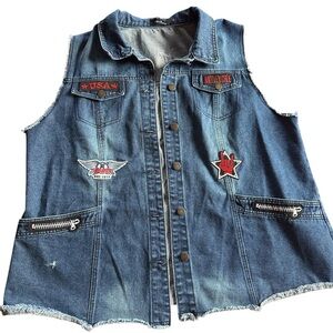 Custom Denim Vest 2XL Agnes Orindo with Rock ‘n Role Patches one of a kind